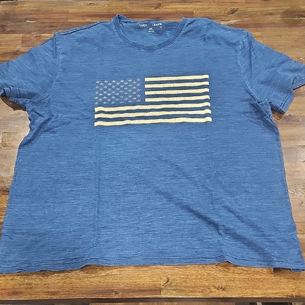 Lucky Brand Blue T-Shirt with Flag Graphic